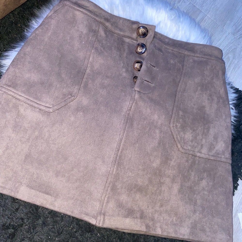 Brown pleather button skirt